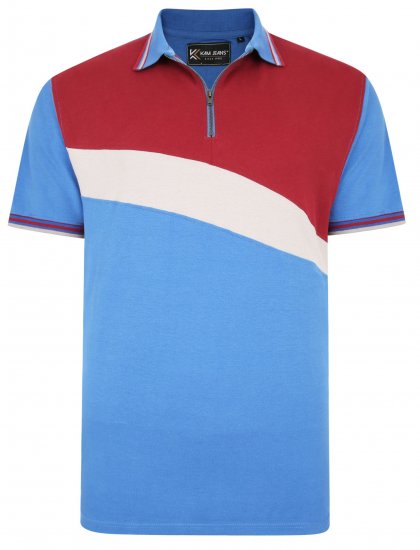 Kam Jeans 5448 Cut & Saw Polo with 1/4 Zip Blue - Pólos - Pólos Tamanhos Grandes Homem