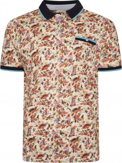 Kam Jeans 5493 All Over Parrot Print Polo Ecru - Pólos - Pólos Tamanhos Grandes Homem