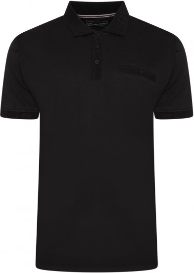 Kam Jeans 5498 Jersey Polo with Self Stripe Jacquard Collar/Cuffs Black - Pólos - Pólos Tamanhos Grandes Homem