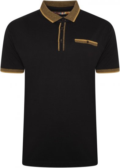 Kam Jeans 5499 Jersey Polo with Jacquard Collar/Cuffs Black - Pólos - Pólos Tamanhos Grandes Homem