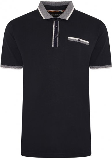 Kam Jeans 5499 Jersey Polo with Jacquard Collar/Cuffs Navy - Pólos - Pólos Tamanhos Grandes Homem