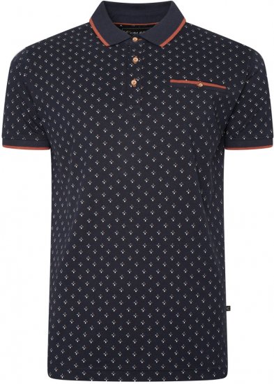 Kam Jeans 5503 Jersey Polo with All Over Geo Print Navy - Pólos - Pólos Tamanhos Grandes Homem