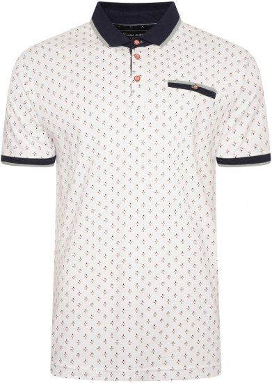 Kam Jeans 5503 Jersey Polo with All Over Geo Print White - Pólos - Pólos Tamanhos Grandes Homem
