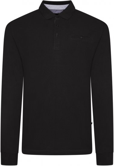 Kam Jeans 5508 LS Pique Polo with Jacquard Collar/Cuffs Black - Pólos - Pólos Tamanhos Grandes Homem