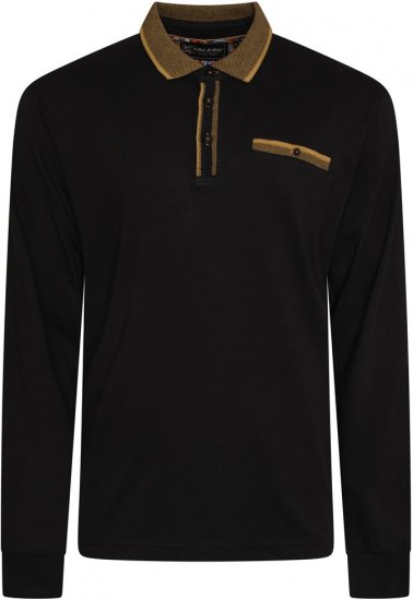 Kam Jeans 5509 LS Jersey Polo with Jacquard Pattern on Collar/Cuffs Black - Pólos - Pólos Tamanhos Grandes Homem