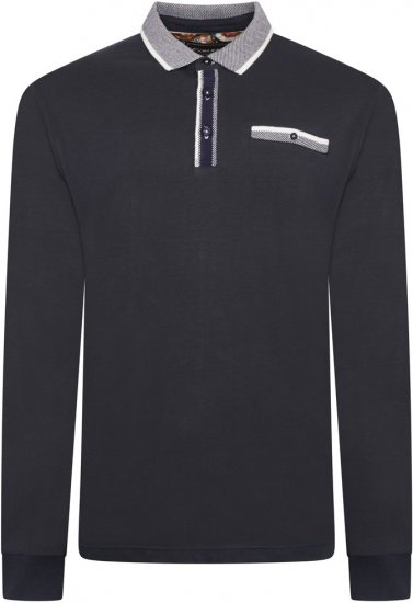 Kam Jeans 5509 LS Jersey Polo with Jacquard Pattern on Collar/Cuffs Navy - Pólos - Pólos Tamanhos Grandes Homem