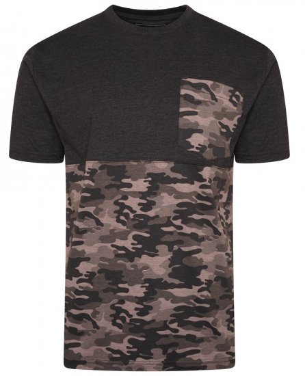 Kam Jeans 5700 Camo Panelled T-Shirt Charcoal - T-shirts - T-shirts Homem Tamanhos Grandes