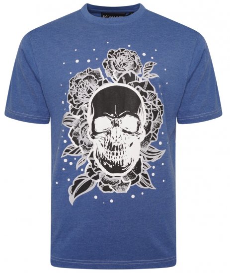 Kam Jeans 5704 Skull Rose Print Tee Blue Marl - T-shirts - T-shirts Homem Tamanhos Grandes