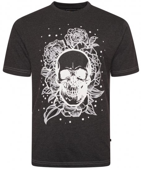 Kam Jeans 5704 Skull Rose Print Tee Charcoal - T-shirts - T-shirts Homem Tamanhos Grandes