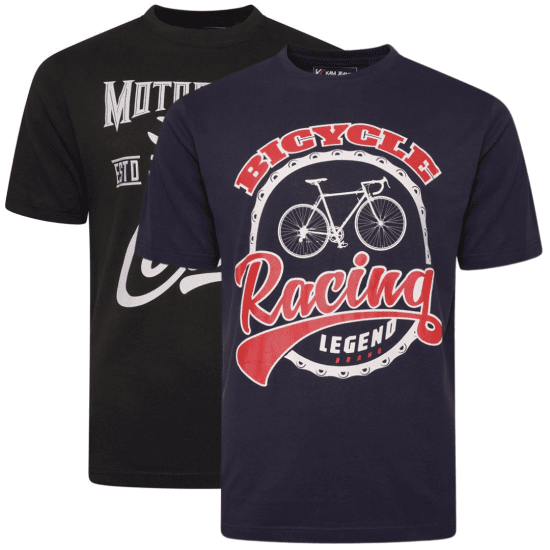 Kam Jeans 5712 Twin Pack Motorcycle/Cycle Print Tee Black and Navy - T-shirts - T-shirts Homem Tamanhos Grandes