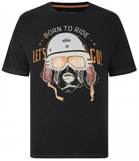 Kam Jeans 5731 Born To Ride Print T-Shirt CHARCOAL MARL - T-shirts - T-shirts Homem Tamanhos Grandes