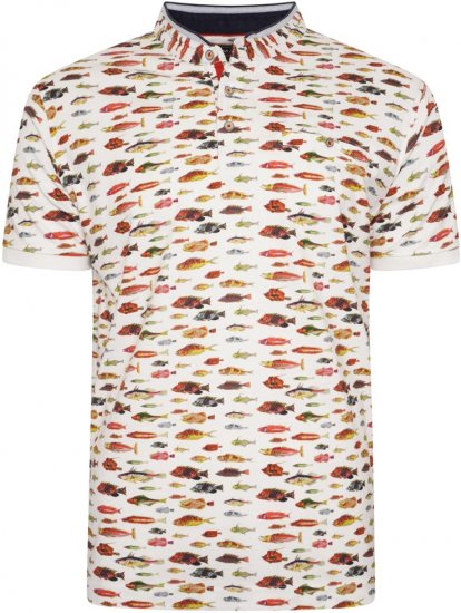 Kam Jeans 5743 Fish Print Jersey Grandad Top White Multicolored - Pólos - Pólos Tamanhos Grandes Homem