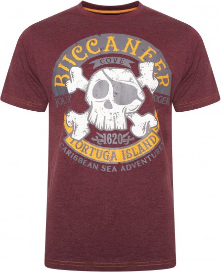 Kam Jeans 5753 Buccaneer Print T-Shirt BURGUNDY MARL - T-shirts - T-shirts Homem Tamanhos Grandes