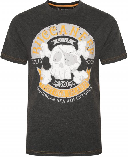 Kam Jeans 5753 Buccaneer Print T-Shirt Charcoal Marl - T-shirts - T-shirts Homem Tamanhos Grandes