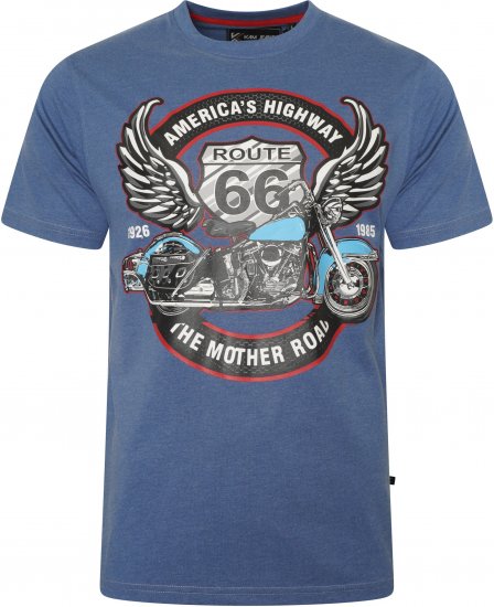 Kam Jeans 5755 Route 66 Motorbike Print T-Shirt Blue Marl - T-shirts - T-shirts Homem Tamanhos Grandes