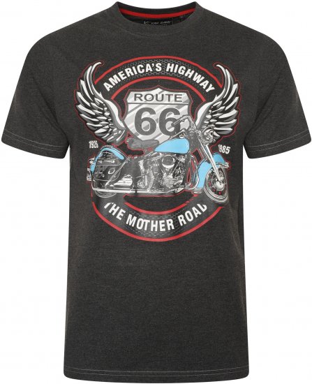 Kam Jeans 5755 Route 66 Motorbike Print T-Shirt Charcoal Marl - T-shirts - T-shirts Homem Tamanhos Grandes