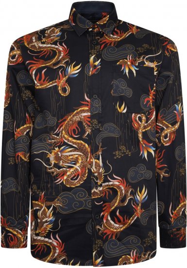Kam Jeans 6057 LS Dragon Print Shirt Black - Camisas - Camisas Homem Tamanhos Grandes