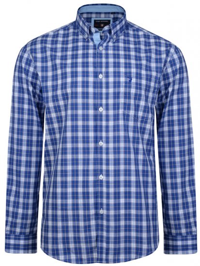 Kam Jeans 6155 Long Sleeve Check Shirt Blue - Camisas - Camisas Homem Tamanhos Grandes