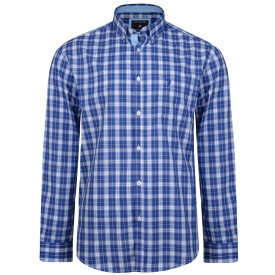Kam Jeans 6155 Long Sleeve Check Shirt Blue - Camisas - Camisas Homem Tamanhos Grandes