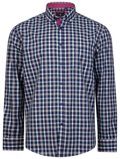 Kam Jeans 6156 Long Sleeve Check Shirt Navy - Camisas - Camisas Homem Tamanhos Grandes