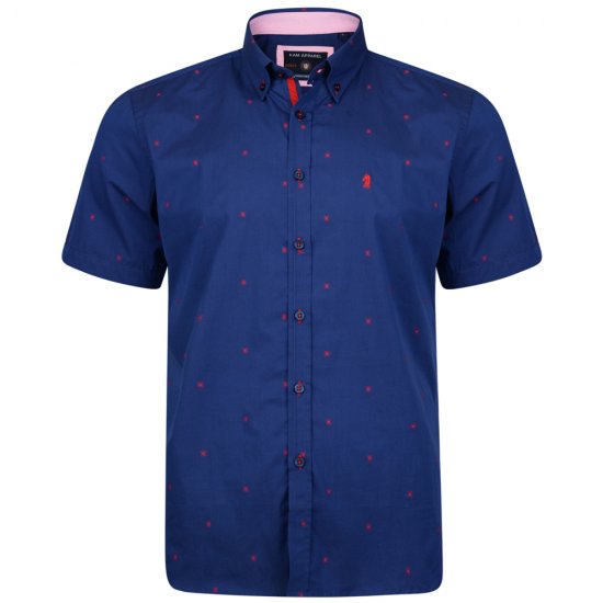 Kam Jeans 6160 Short Sleeve Dobby Print Shirt Twilight Blue - Camisas - Camisas Homem Tamanhos Grandes