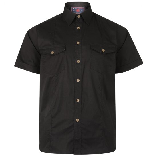 Kam Jeans Retro Short Sleeve Stretch Shirt Black - Camisas - Camisas Homem Tamanhos Grandes