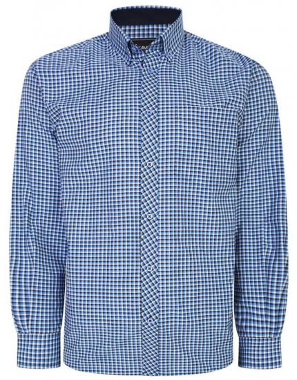 Kam Jeans 6219 LS Mini Gingham Check Shirt Navy - Camisas - Camisas Homem Tamanhos Grandes