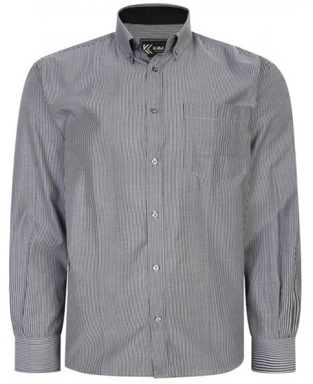 Kam Jeans 6224 LS Mini Stripe Shirt Charcoal - Camisas - Camisas Homem Tamanhos Grandes
