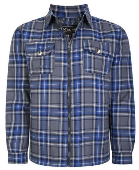 Kam Jeans 6231 Sherpa Lined Flannel Shirt with Zipper Charcoal - Camisas - Camisas Homem Tamanhos Grandes