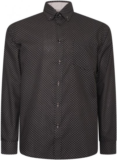 Kam Jeans 6299 Long Sleeve All Over Diamond Print Shirt Black - Camisas - Camisas Homem Tamanhos Grandes