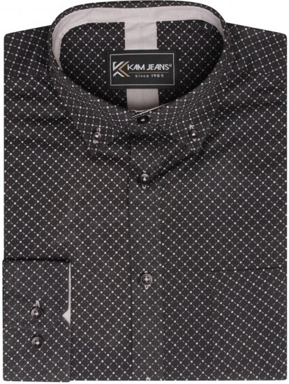 Kam Jeans 6299 Long Sleeve All Over Diamond Print Shirt Black - Camisas - Camisas Homem Tamanhos Grandes