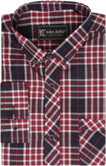Kam Jeans 6301 LS Casual Check Shirt Red - Camisas - Camisas Homem Tamanhos Grandes