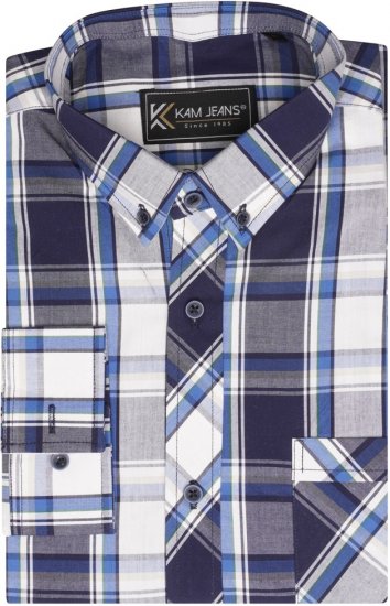 Kam Jeans 6301 LS Casual Check Shirt Navy - Camisas - Camisas Homem Tamanhos Grandes