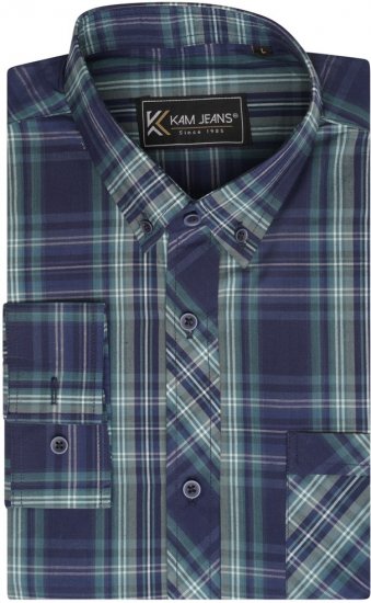 Kam Jeans 6301 LS Casual Check Shirt Teal - Camisas - Camisas Homem Tamanhos Grandes