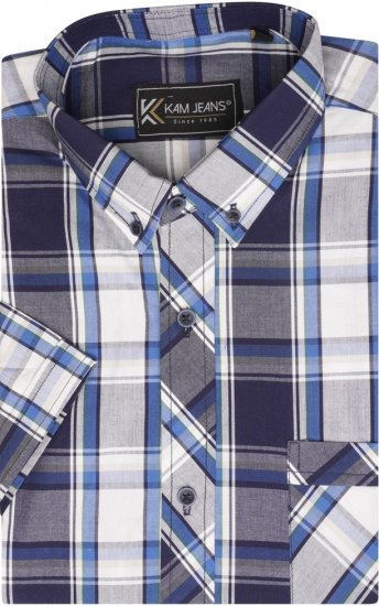 Kam Jeans 6301 SS Casual Check Shirt Navy - Camisas - Camisas Homem Tamanhos Grandes