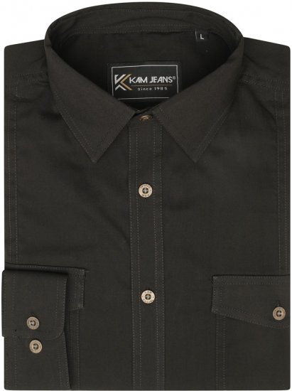 Kam Jeans 6305 Long Sleeve Retro Stretch Shirt Black - Camisas - Camisas Homem Tamanhos Grandes