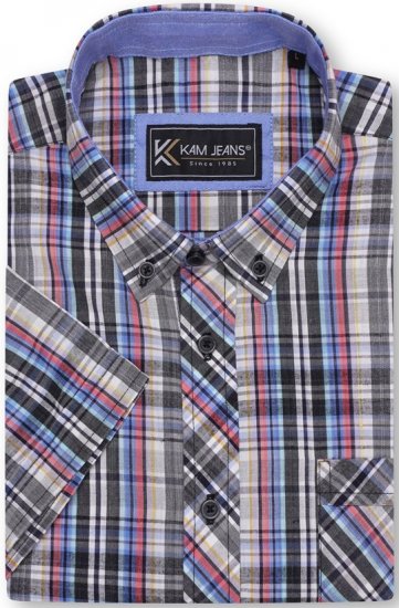 Kam Jeans 6313 Casual Check Short Sleeve Shirt Grey - Camisas - Camisas Homem Tamanhos Grandes