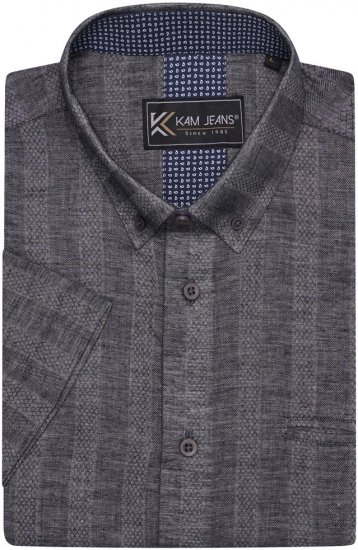 Kam Jeans 6323 Self Pattern Casual Short Sleeve Shirt Charcoal - Camisas - Camisas Homem Tamanhos Grandes