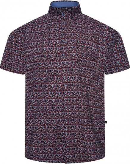 Kam Jeans 6326 Mini Floral Print Short Sleeve Shirt Navy - Camisas - Camisas Homem Tamanhos Grandes