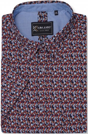Kam Jeans 6326 Mini Floral Print Short Sleeve Shirt Navy - Camisas - Camisas Homem Tamanhos Grandes