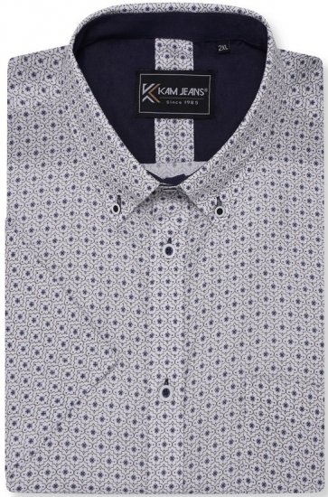 Kam Jeans 6328 AOP Geo Print Short Sleeve Shirt Charcoal - Camisas - Camisas Homem Tamanhos Grandes