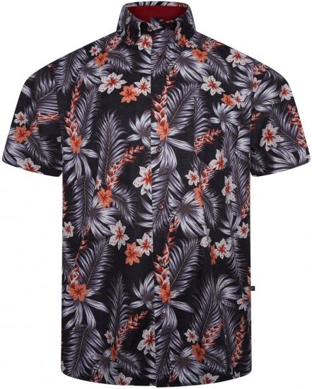 Kam Jeans 6330 AOP Floral Print Short Sleeve Shirt Navy - Camisas - Camisas Homem Tamanhos Grandes