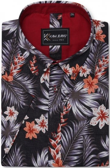 Kam Jeans 6330 AOP Floral Print Short Sleeve Shirt Navy - Camisas - Camisas Homem Tamanhos Grandes