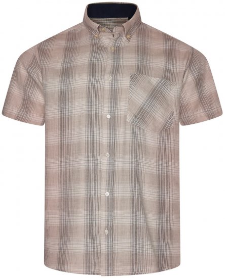 Kam Jeans 6382 Camisa Xadrez Texturizada De Manga Curta Bege - Camisas - Camisas Homem Tamanhos Grandes