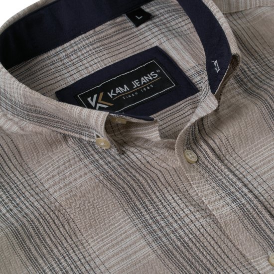 Kam Jeans 6382 Camisa Xadrez Texturizada De Manga Curta Bege - Camisas - Camisas Homem Tamanhos Grandes