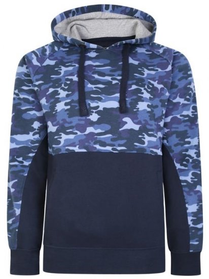 Kam Jeans 7036B Camo Pannelled Over The Head Hoody Navy - Sweatshirts & hoodies - Sweatshirt & Camisolas com Capuz tamanhos grandes