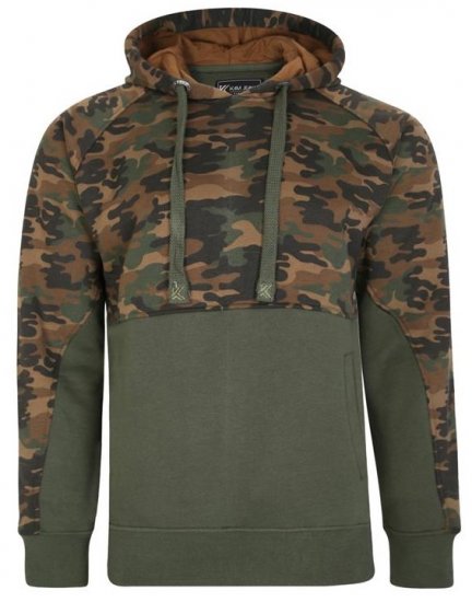 Kam Jeans 7036B Camo Pannelled Over The Head Hoody Khaki - Sweatshirts & hoodies - Sweatshirt & Camisolas com Capuz tamanhos grandes