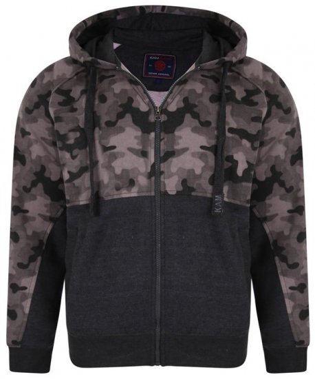 Kam Jeans 7036 Camo Print Full Zipper Hoodie Charcoal - Sweatshirts & hoodies - Sweatshirt & Camisolas com Capuz tamanhos grandes