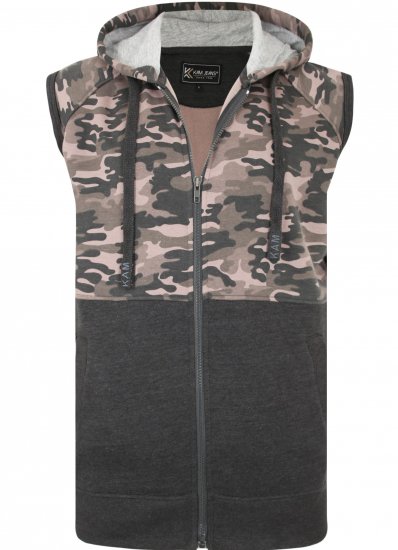 Kam Jeans 7039 Camo Panelled Vest Charcoal - Sweatshirts & hoodies - Sweatshirt & Camisolas com Capuz tamanhos grandes