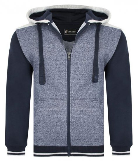 Kam Jeans 7042 Zip Thru Panelled Hoody Indigo - Sweatshirts & hoodies - Sweatshirt & Camisolas com Capuz tamanhos grandes